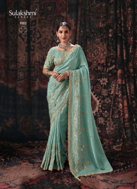 Sea Green Colour Isha By Sulakshmi Pure Tissue Fabric Designer Saree 9003